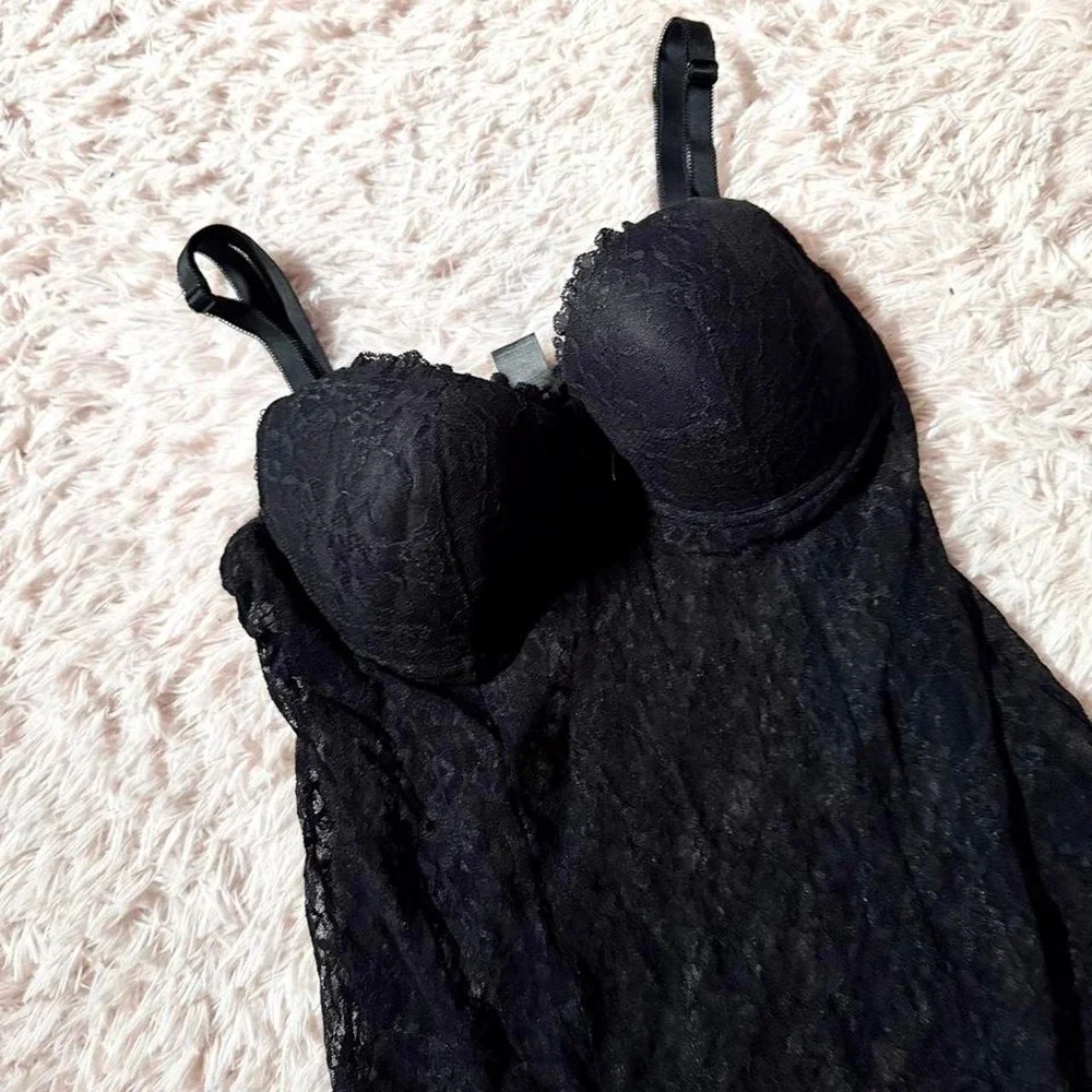 Black Lace Whimsygoth Emo Sexy Padded Lingerie Slip Dress Womens 38C Mysterious